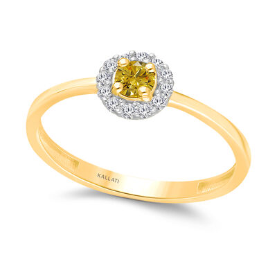 White and Yellow Diamond 3/10ctw Halo Fashion Ring in 14k Yellow Gold
